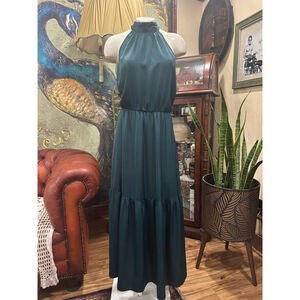 Women's KIRUNDO Teal Halter Neck Maxi Dress L